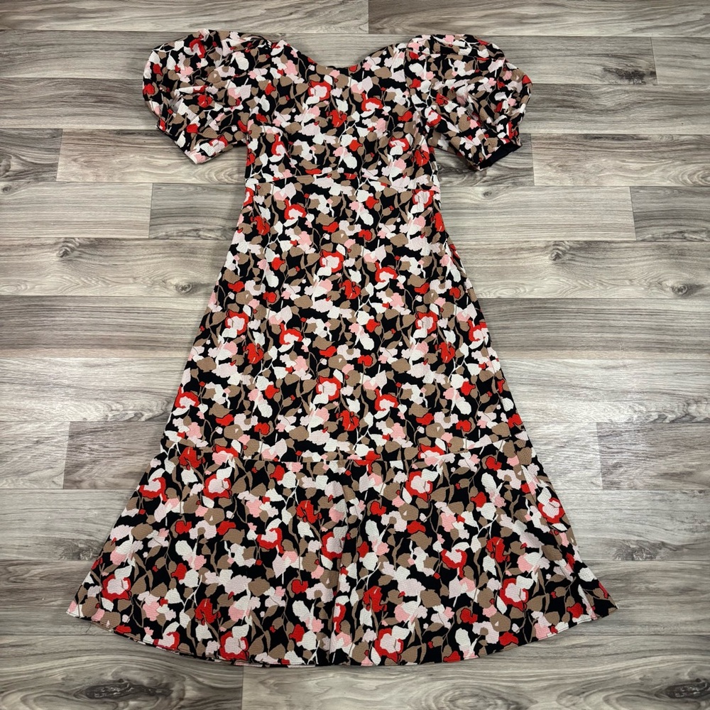 Ted Baker Helgi in Floral Seersucker Puff Sleeve Midi Dress Size 3